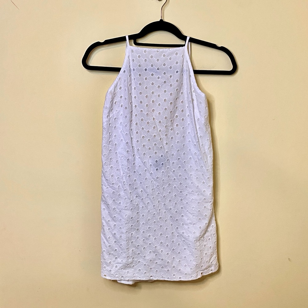 ASOS Eyelet Mini Dress Halter Front Open Back Size 00 White